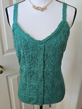 LAUREN CONRAD BRAND WOMEN'S PLUS SIZE GREEN "CROCHETED" V-NECK TANK TOP SIZE XXL